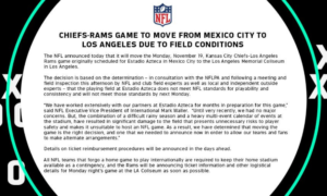 cancelan partido de la NFL en México