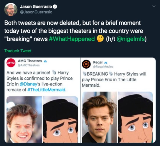 Harry Styles será el príncipe 'Eric'