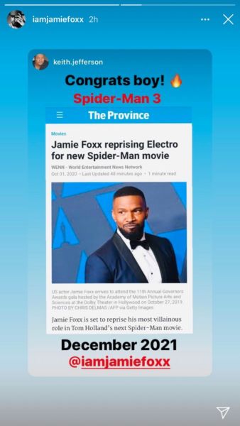 Jamie Foxx confirmaría su participación en 'Spider-Man 3'